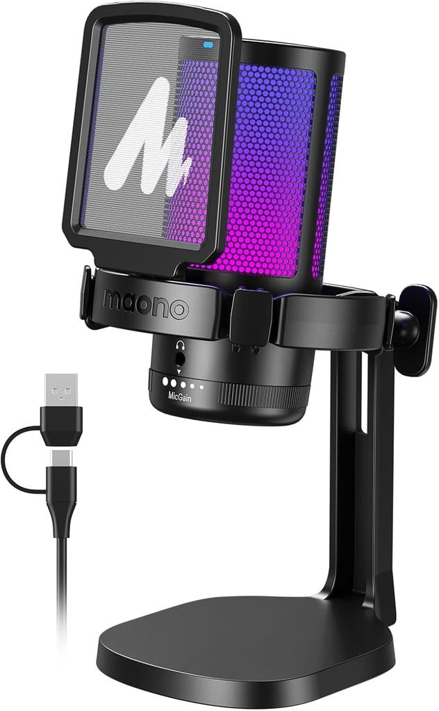 MAONO USB Condenser Gaming Noise PC Mute RGB Volume Plug PC Game Live GamerWave DGM20 Microphone, Microphone, Cancelling, Microphone, Button,