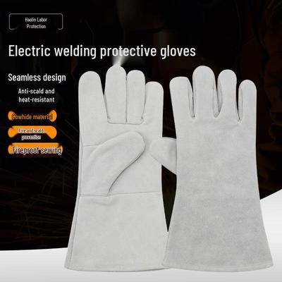 Thickened Fireproof Suede Cowhide Welding Gloves - Wear-Resistant, Extended Protection Against Sparks & Splatter