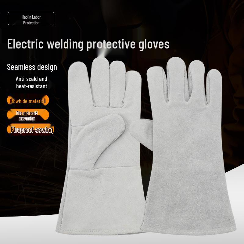 Thickened Fireproof Suede Cowhide Welding Gloves - Wear-Resistant, Extended Protection Against Sparks & Splatter