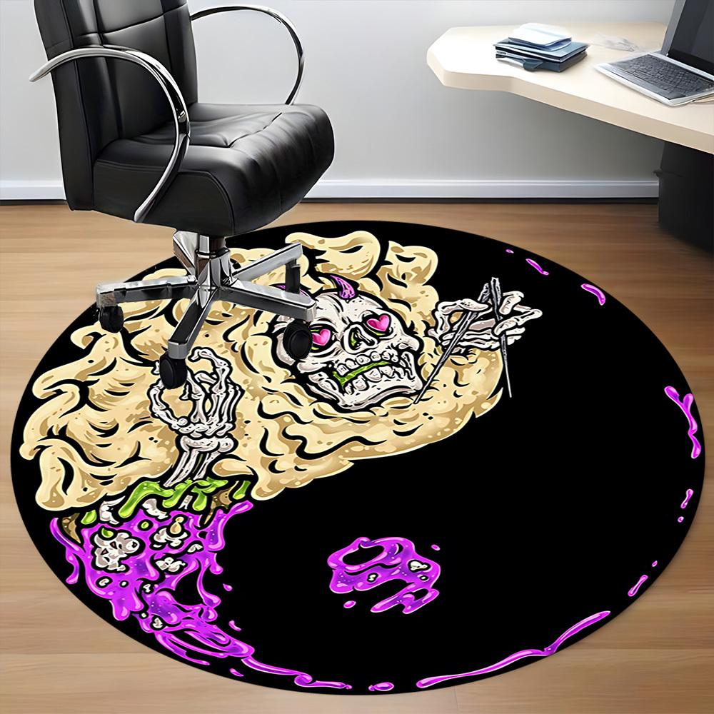 1pc Skull Yin Yang Chair Carpet for Office, Round Non Slip Durable Large Size Office Carpet, Suitable for Office