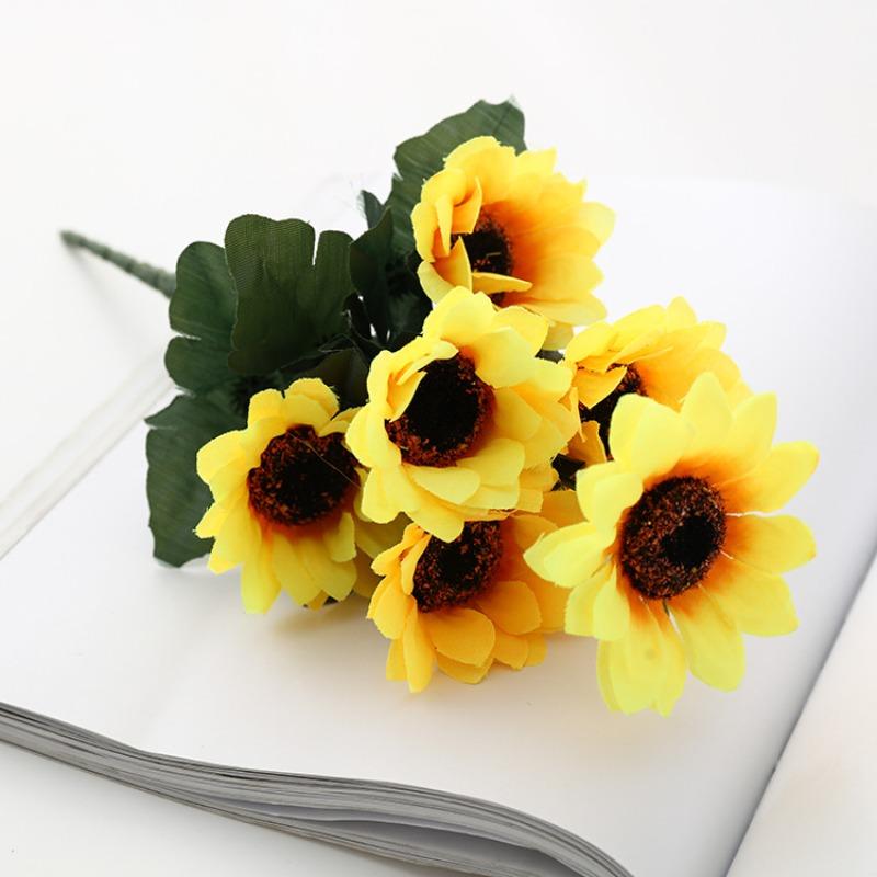 5 Pcs Sunflower Artificial Flowers Silk Fake Flowers for Living Room Table Decoration Wedding Flower Arrangement