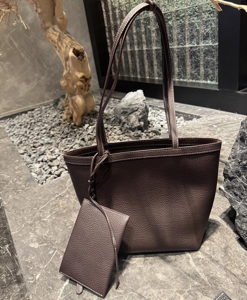 

Genuine Leather Women s Bag First-layer Cowhide TR Open Thread Contrasting Color Tote Vegetable Basket Simple Old Money Style 21 bag mouth.34 x21x14CM эбеновый