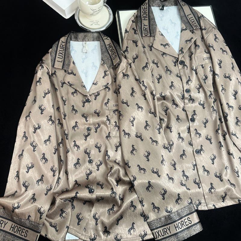 Yase  Ten Thousand Horses Galloping  Year of the Horse Zodiac Ice Silk Couple Pajama Set - High-End Luxury Design M