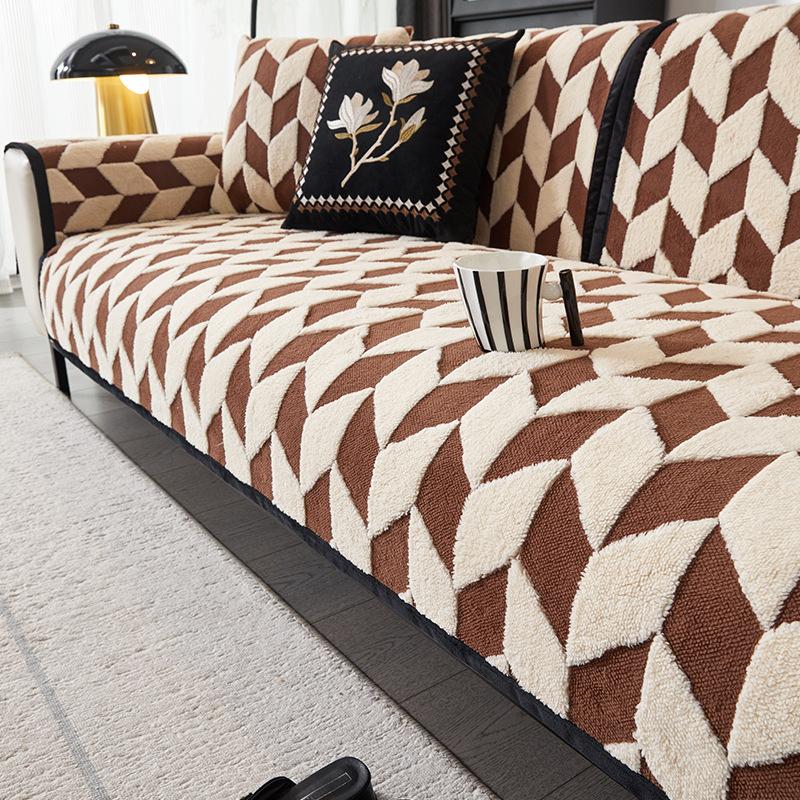 

Plush Sofa Cushion Autumn And Winter Nordic Simple New Thickened Non-Slip Cover Winter Leather Straight Row Seat Cushion 70*70cm