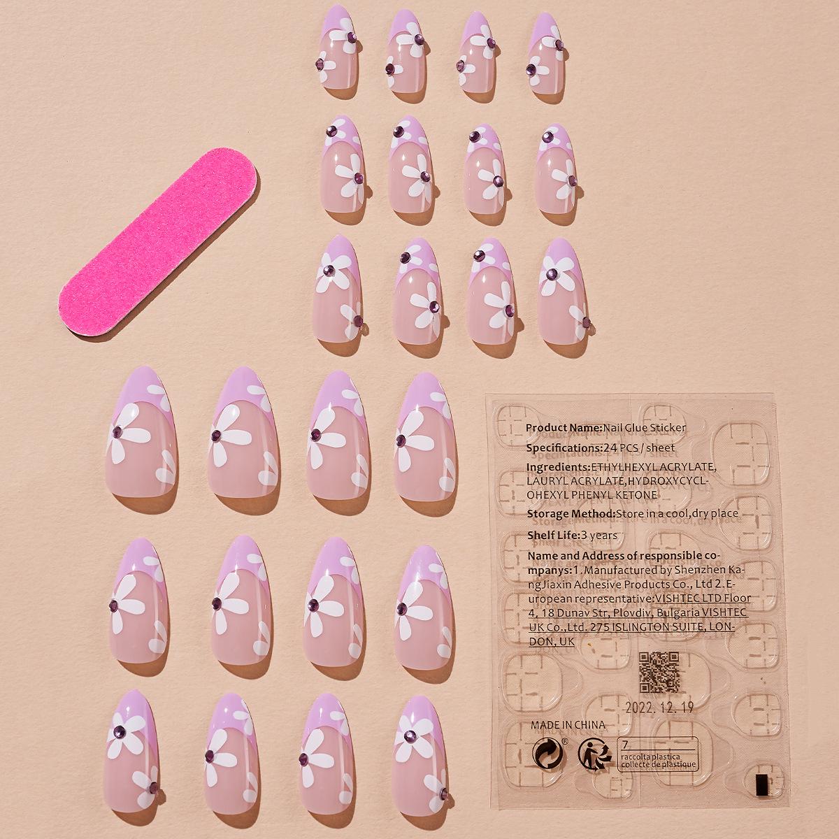 

Purple Flower French Tip Nail Art - Sweet Style Wearable False Nails