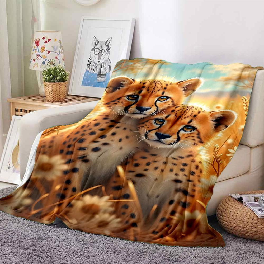 1pc Cheetah, Flowers Blanket Lightweight Flannel Blanket Throw Blanket For Sofa, Bed, Travel, Camping yy2509026130