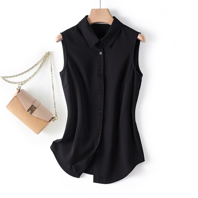 Sleeveless Summer Women Shirt Fashion Casual Loose Top Base Vest Elegant Lapel Office Streetwear Slim Fit Solid Color Blouse Basic Clothing