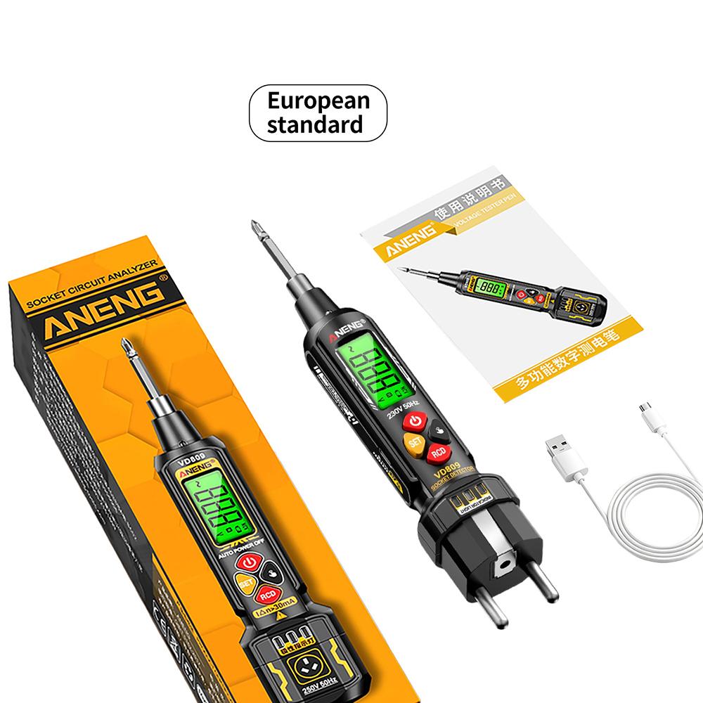 Non-Contact Voltage Tester Pen ANENG VD809 Digital Socket Analyzer Circuit Breaker Finder Continuity Rechargeable Detector Tools