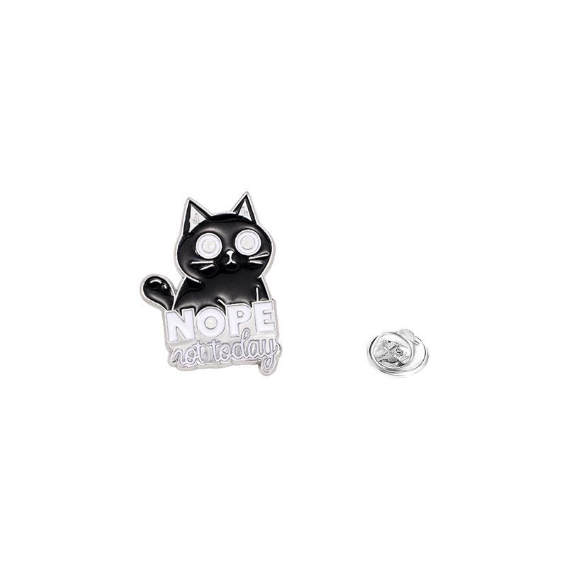 Cartoon Kitten Metal Brooch - Cute Black Cat with Gun