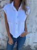 New Casual Summer Loose Short Sleeve Button Pocket Cotton and Linen Shirt Women