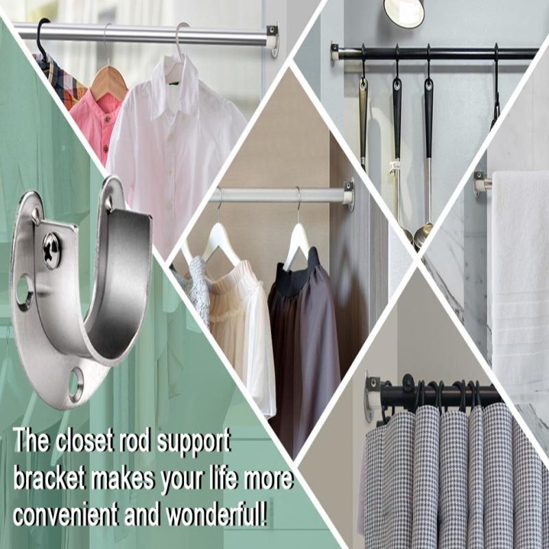 2PCS 304 Stainless Steel Closet Rod Bracket 25/32mm Flange Seat,Wardrobe Hanger Rod Base Curtain Rod Holder Pole Sockets Support