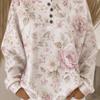 Women'S Four-Button Waffle Top, Waffle Long Sleeve Round Neck Henley Sweatshirt