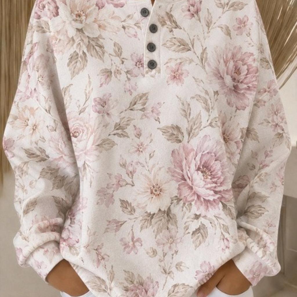 Women'S Four-Button Waffle Top, Waffle Long Sleeve Round Neck Henley Sweatshirt