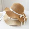 Large Brim Japanese Style Adult Bucket Hat Summer Women's Sun Protection Foldable Hats with White Ribbon Bow Outdoor Applicable
