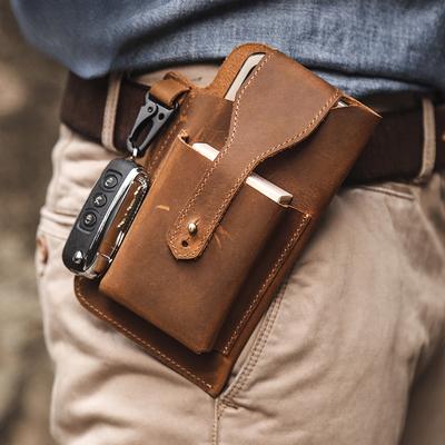 Crazy Horse Leather Phone Bag Sports Tactical Fanny Pack Vintage Genuine Leather Men's Fanny Pack