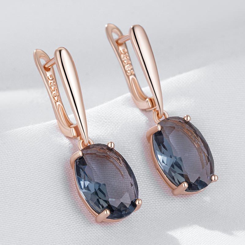 Oval Grey Crystal Long Dangle Earrings Women  Rose Gold Color With Natural Zircon High Quality Daily Fine Jewelry