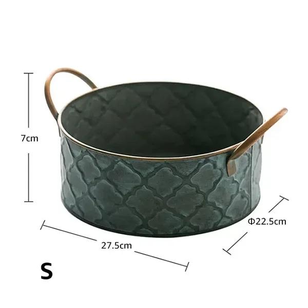 

Iron Bread Basket Retro Antique Style Family Metal Storage Basket Fruit Container Fried Vintage Tray with Handle Home Decoration
