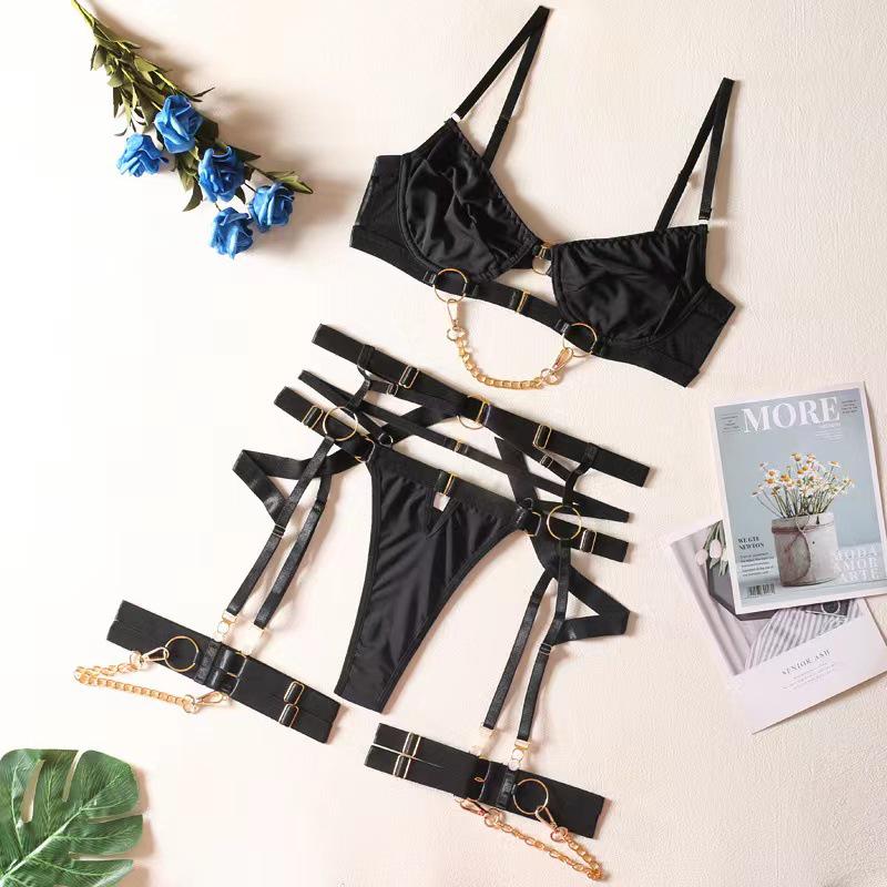 Trendy Metal Punk Style Lingerie Set with Underwire