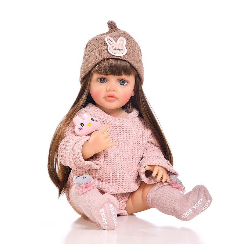 

Pink dress 55cm Vivid Full Vinyl Simulation Girl Doll Toy with Long Hair