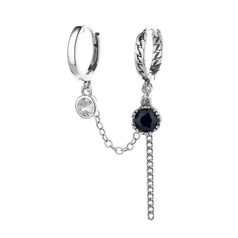 CaiYi S925 Sterling Silver Black Zircon Tassel Earrings - High-End, Versatile, Unique Design.