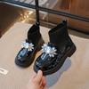 Rhinestone Girls Shoes Children's Leather Boots Autumn Winter Baby Fashion Anti-Slippery Rubber Sole Footwear Zapatos De Niña