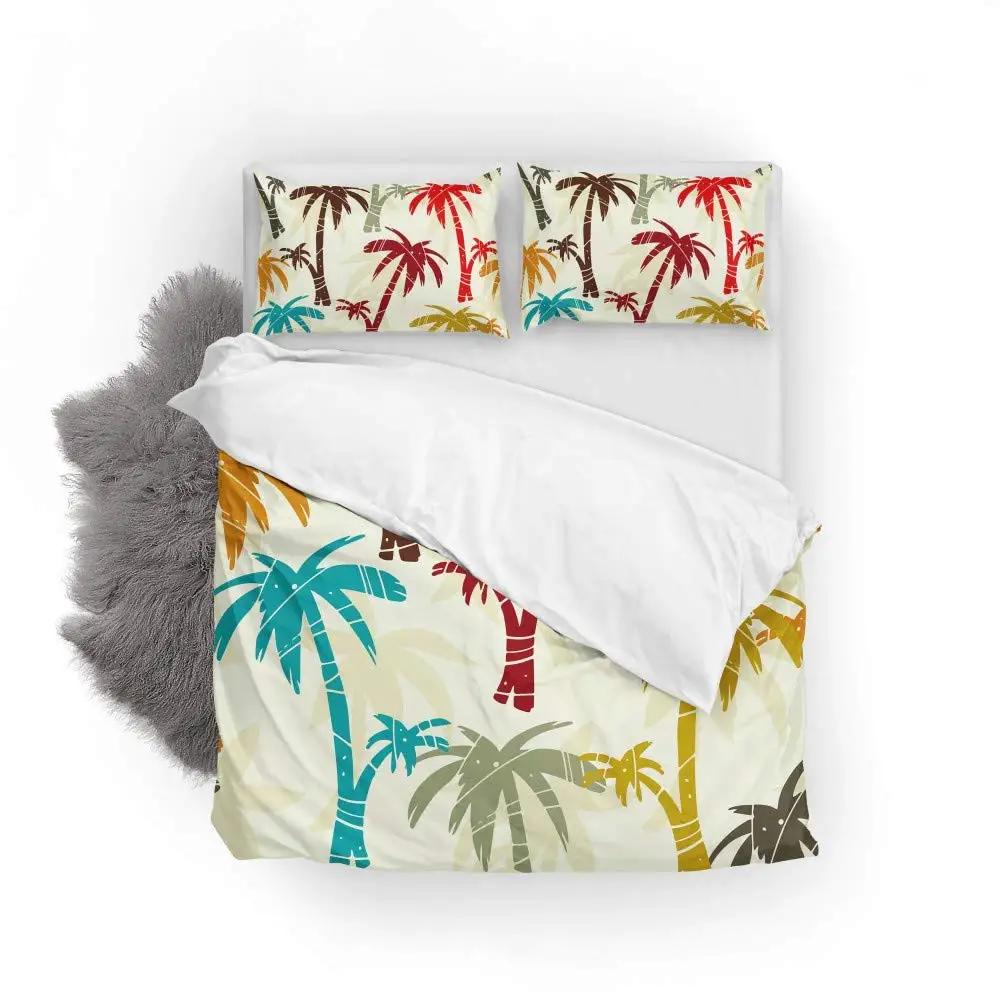 Comforter Tropical Coconut Tree King Queen Surfboard Palm Leaf Bedding Set Summer Ocean Polyester Comforter