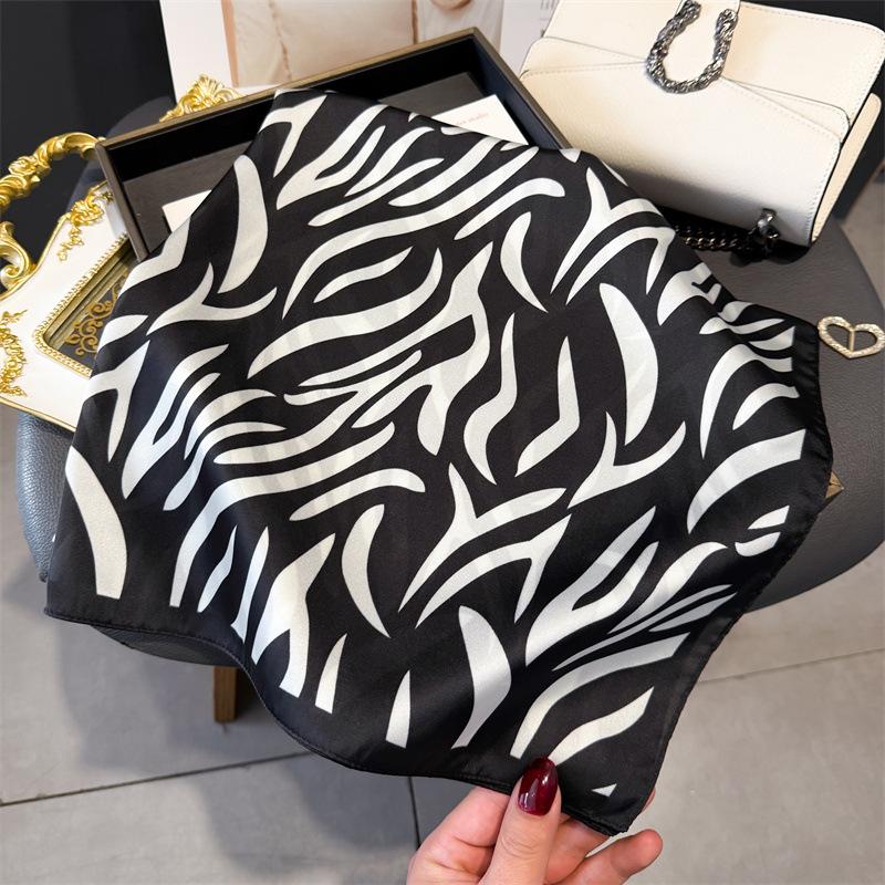 Luxury Modern Print Square Scarf Elegant Ladies Soft Satin Shawl Stylish Women's Decorative Bandana Neckerchief