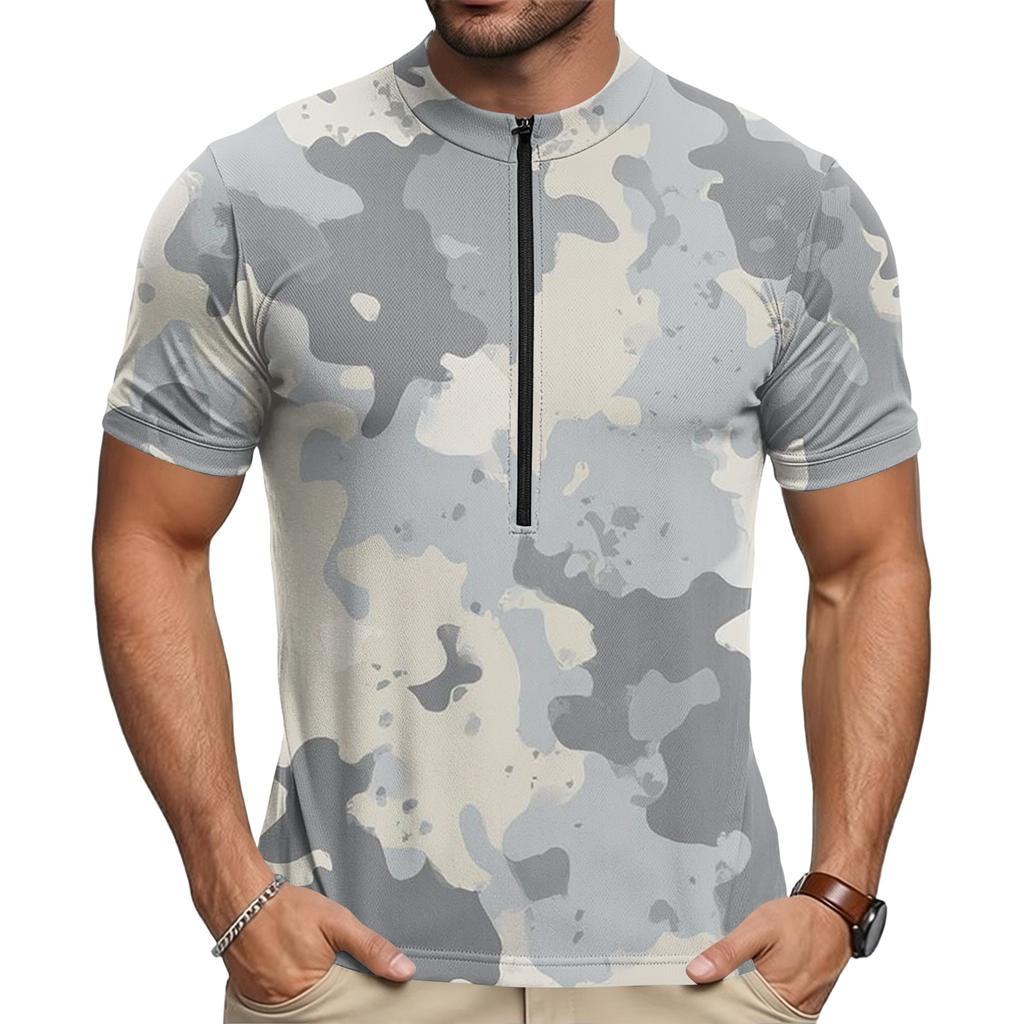 Men's Short Sleeve Cycling Jersey Quick Dry Breathable Fabric Half Zip Neck Lightweight Athletic Top for Outdoor Sports