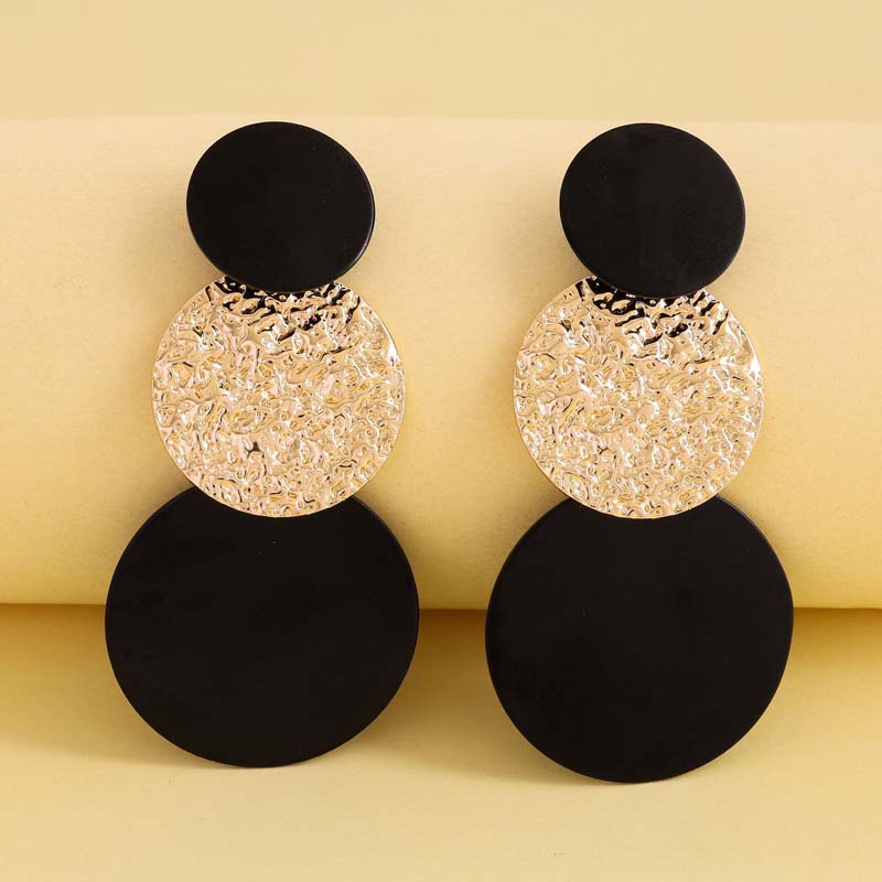 Fashion Creative Metal Splicing Round Drop Earrings for Women Exaggerated Gold Color Long Geometric Tassel Earrings Zircon