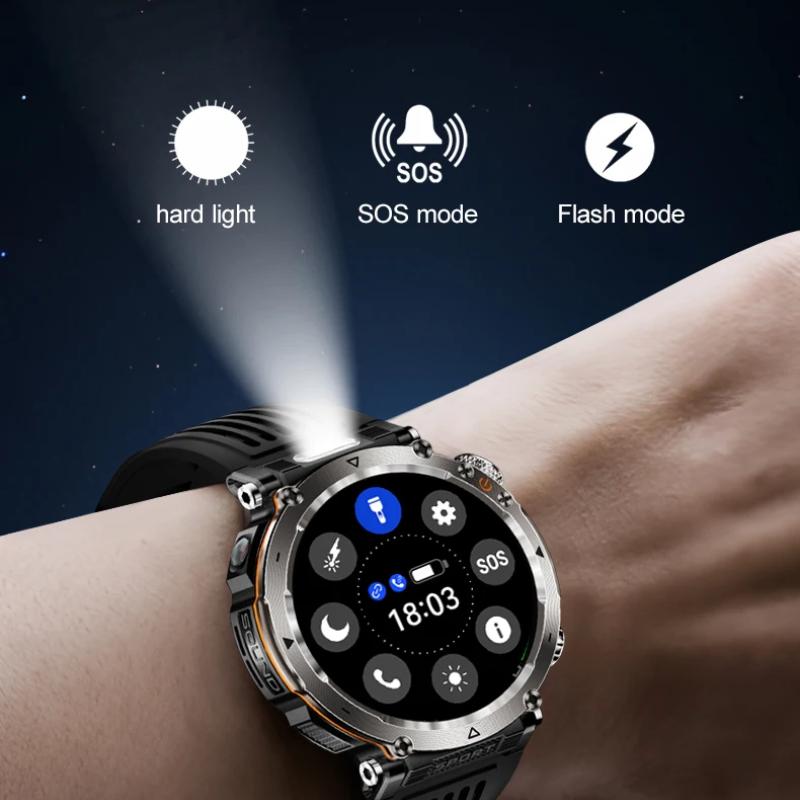 New 5ATM Waterproof Smart Watch Men 600mAh Outdoor SmartWatch GPS Compass Heart Rate LED Flashlight Bluetooth Call Sports Smartwatch