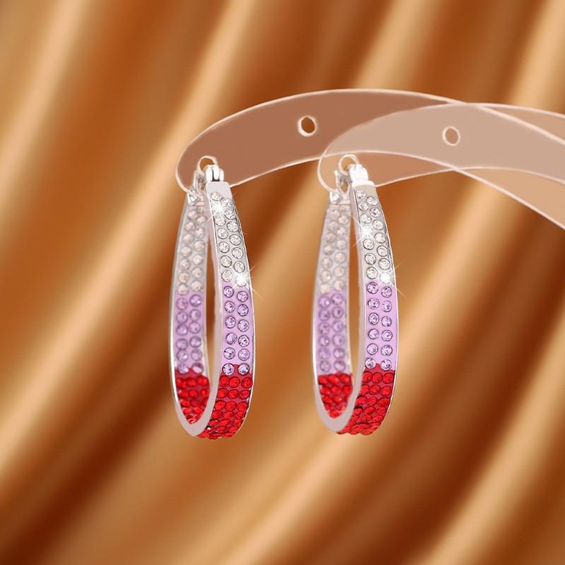 Fashion Rhinestone Inlaid Independence Day Hoop Earrings For Women красный