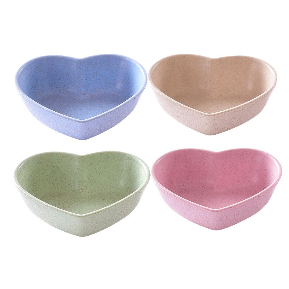 4Pcs Heart Shape Sauce Dishes Wheat Straw Condiment Bowls Mini Plates for Sauce Dipping Jam Sushi Paste Condiment Dish