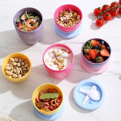 Doppellagiger Overnight Oats Behälter mit Deckeln und Löffeln, Große Kapazität, Haferflocken Müsli Nüsse Joghurt Becher, PP Siegel