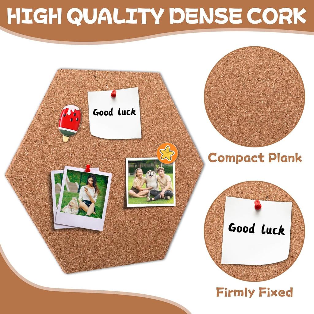 3 Pcs Cork Bulletin Board Hexagon, 7.87×6.7” Self Adhesive Corkboard Tiles for Walls Mini Wall Bulletin Boards Thick Tack Boards Hexagon Pin Board