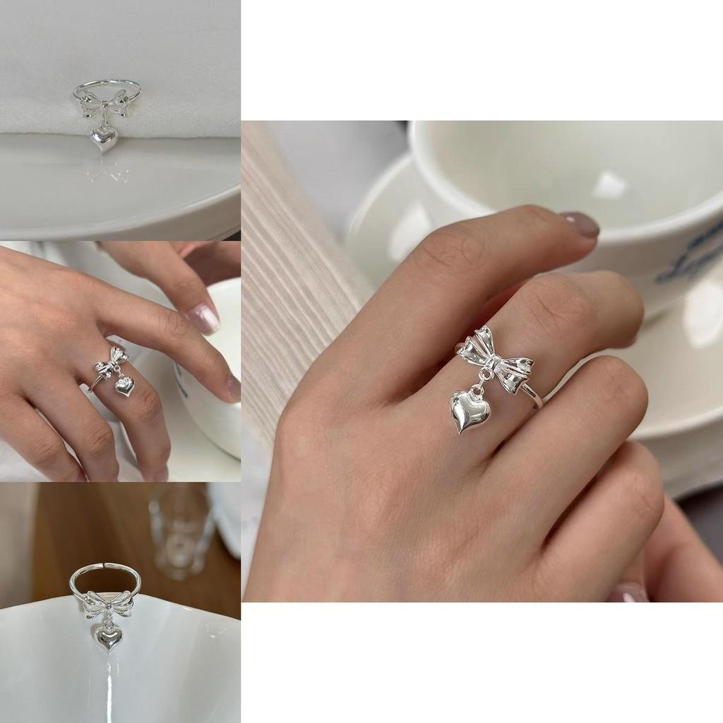 Chic Adjustable S925 Silver Heart Ring With Bow Design For Women Ideal For Everyday Wear