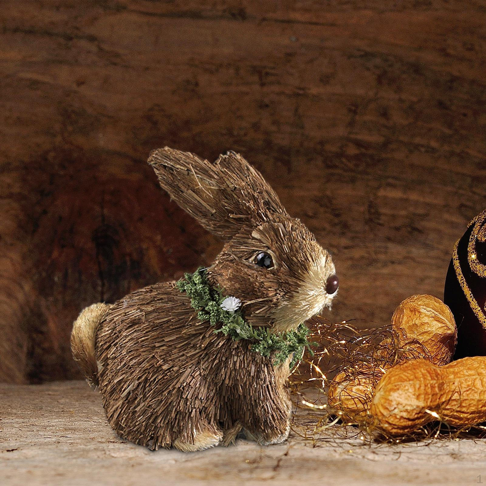 

Woven Statue Adornment Artificial Animal Model Cute Desktop Ornament Bunny Figurine for Farmhouse