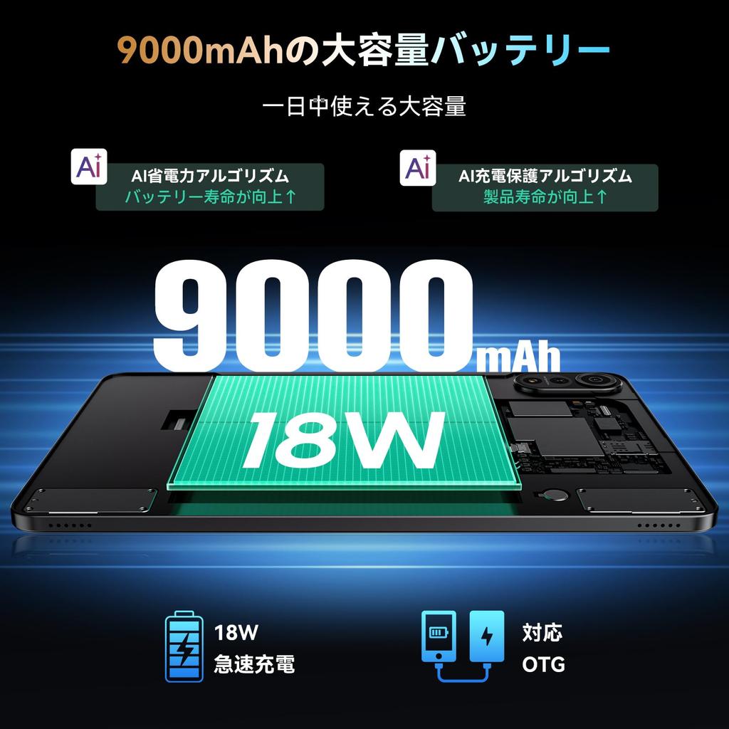 Blackview Android 15 Tablet PC with Large 9000mAh 18W PD Fast T615 Widevine L1 4G AI Gaming and Protective Case Included 12-inch Screen, 20001200