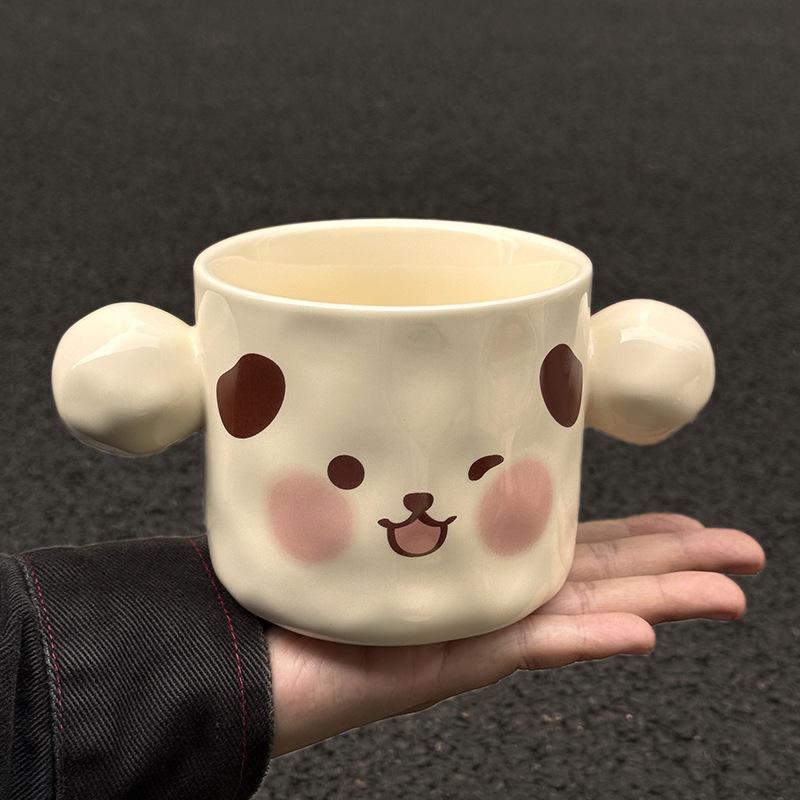 Milk fufu puppy ceramic mug with lid, birthday gift for girls, practical gift for girlfriends, cup souvenir gift box