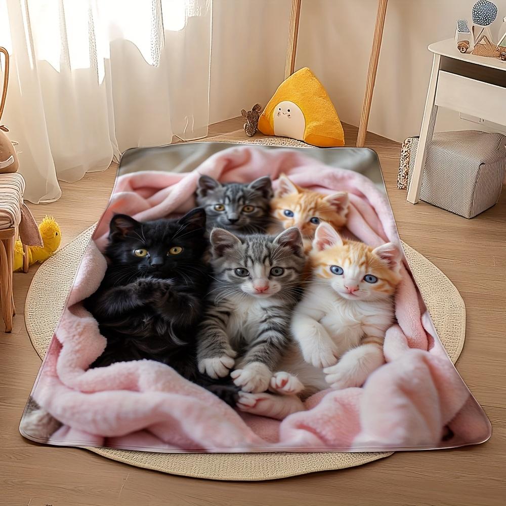 Cute Kitten Fleece Blanket Adorable Cats In Pink Blanket Soft Cozy Throw Home Decor for Living Room or Bedroom Gift for Cat