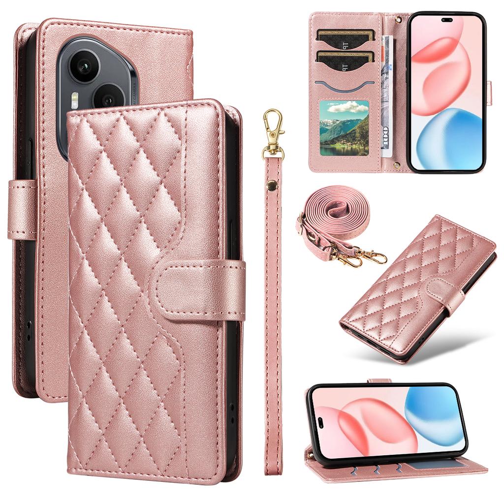 Für Honor 400 Pro 5G (Global) Brieftasche Hülle Rhombus Leder Handyhülle mit Trageriemen