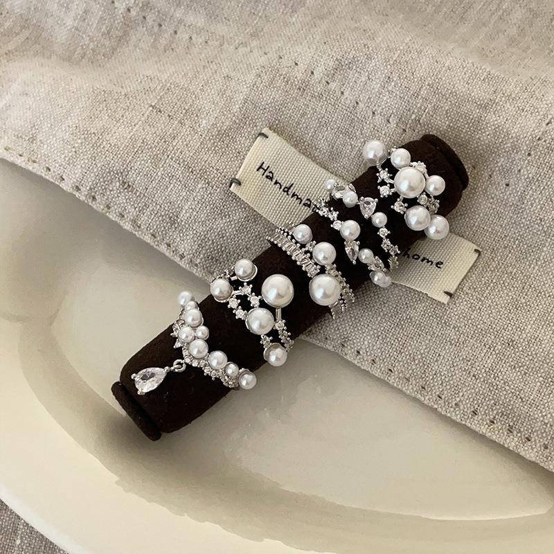 Zircon Pearl Metal Open Ring Women'S Niche Design Sense Personality Light Luxury Versatile Temperament Fashion Ring Ring