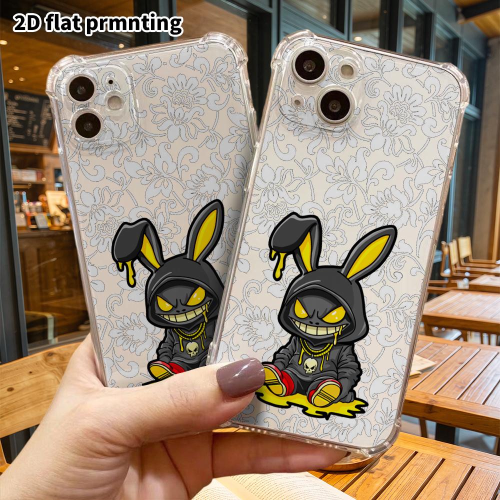 Phone Case: 2D Flat Suitable for iPhone 18 17 16 15 14 13 Pro, Transparent Four Corner Protective Case, Dark Trendy Bunny, Christmas and Halloween Gif
