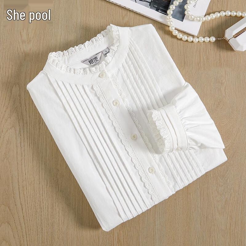 Женская французская блузка с плиссировкой и воротником-стойкой S