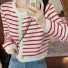 Striped Round Neck Long-sleeved Knitted Cardigan Female Loose Short Sweater Coat Women Casual