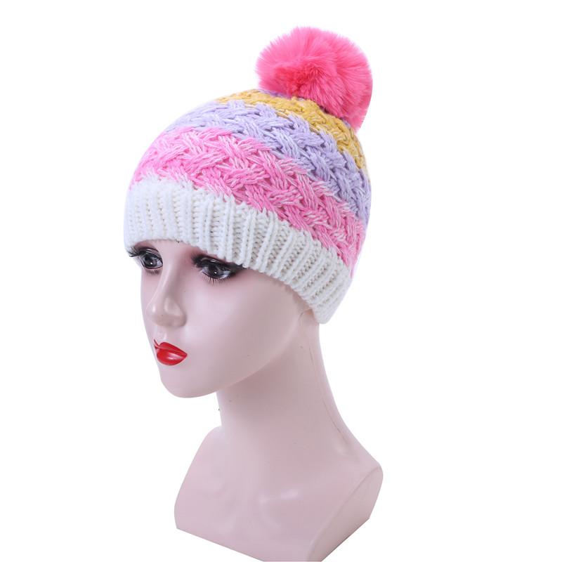 Winter Children's Padded Colour Blocking Knitted Pullover Ear Protection Cap