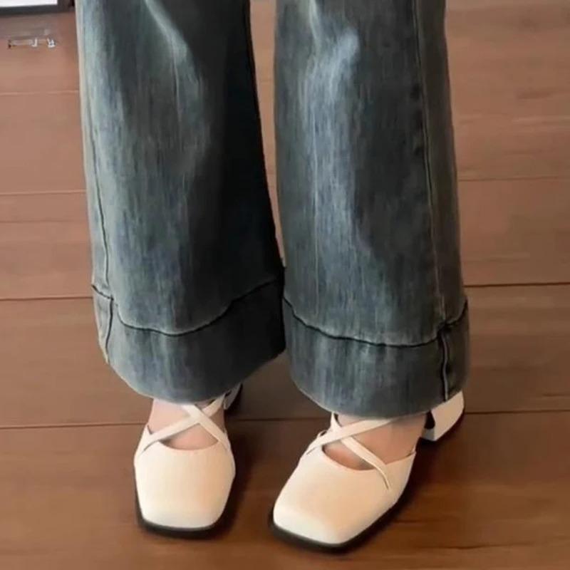 Mote Dames Mellomhælede Pumps Designer Dames Mary Jane Sko Mote Kryssspenne Singbacks Sko 2025 Vår Dame Tykkhælede Sko
