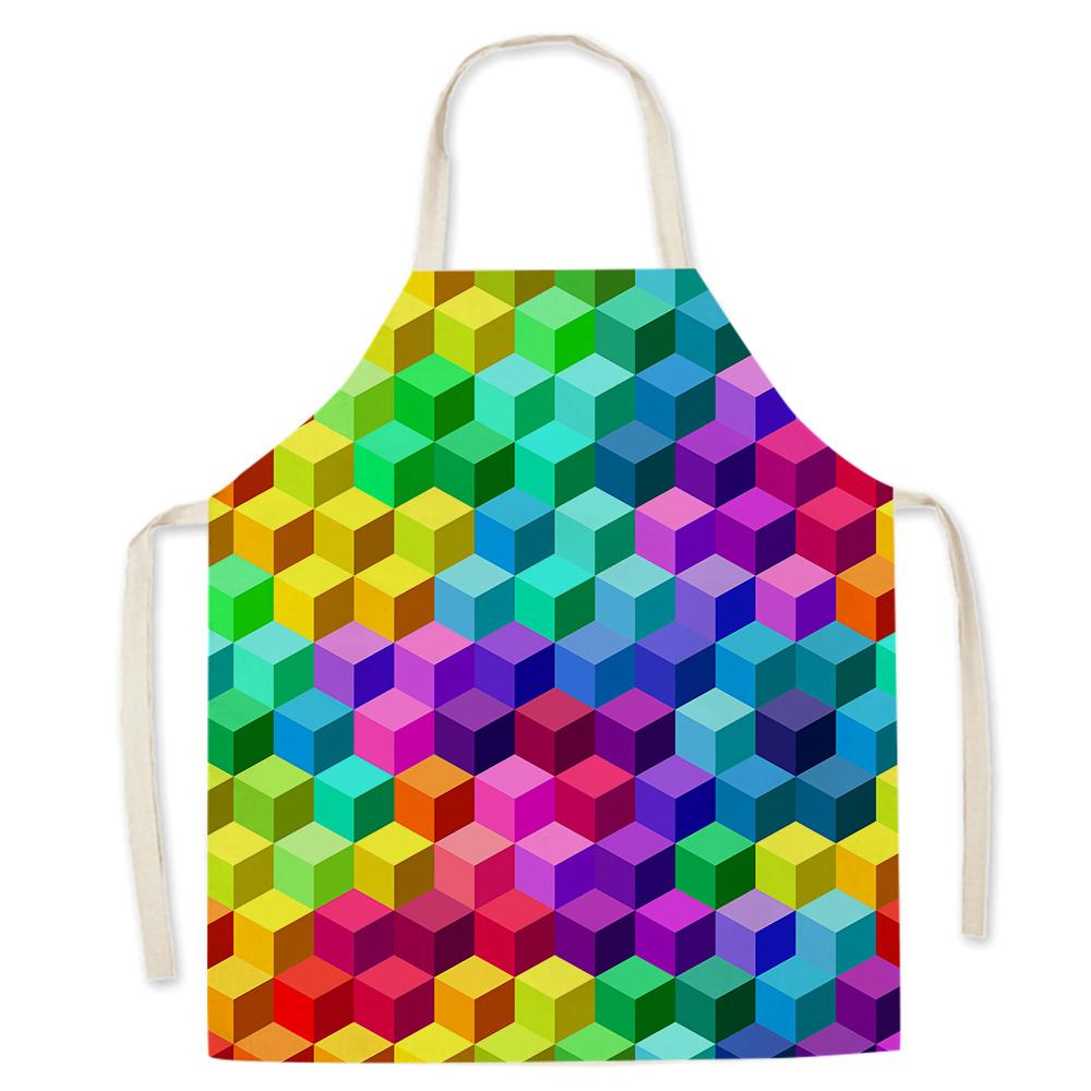Color Geometric Pattern Cotton and Linen Men Women Kitchen Apron Waterproof Kitchen Apron for Home