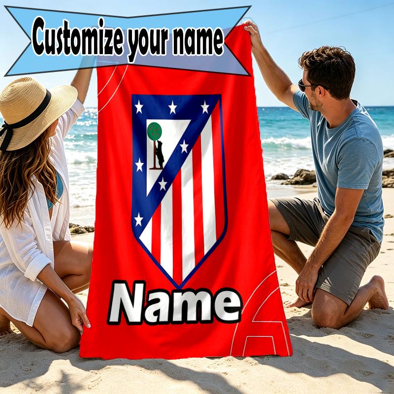 Custom Name Personalized Atletico Madrid Print Beach Towel, for Trip Camping Beach Party Home Decor, Birthday Gift for Family & Friends