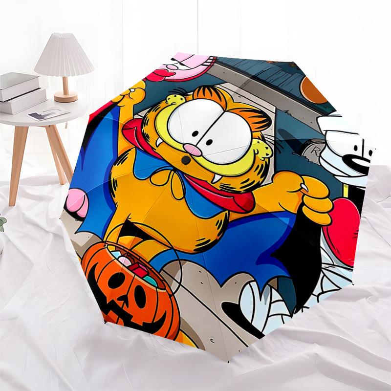 1pc Halloween Costume Garfield Pumpkin Bucket with Automatic Opening Umbrella, Portable Tri-Fold Design, 8-Bone Iron Frame Outdoor Umbrella, Perfect G
