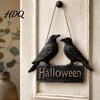 Creative Halloween Gifts Crow Welcome Sign for Front Door, Gothic Black Raven Wooden Wall Hanging Indoor Outdoor Door Hanger Plaque, 2D Flat